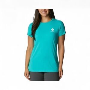 NWT Columbia Women's Trek Short Sleeve Graphic Tee, Mini Logo Green Small